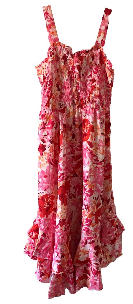 Grace Karin Dress Red Pink White Floral Print Sleeveless Midi Sundress Medium