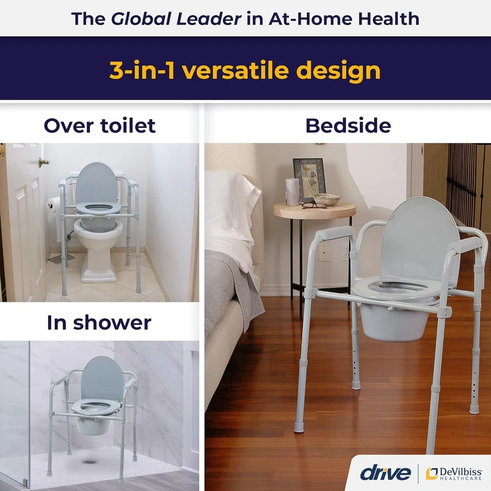 Drive Medical 11148-1 Folding Steel Bedside Commode Chair Portable Toilet (467) - Image 3 of 4