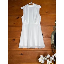 NWT Lulus Classic Elegance White Chiffon Sleeveless Mock Neck Mini Dress Size M