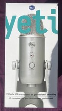 Blue Yeti USB Microphone Silver w Box Manual Cable Tested Mac PC Podcast