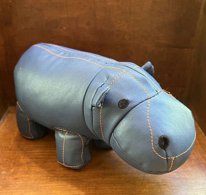 Faux Leather House Hippo Book End Door Stop Blue 9 Inches No holes scuffs