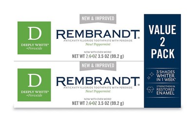 Rembrandt Deeply White + Peroxide Whitening Toothpaste Peppermint Flavor, 2 pack