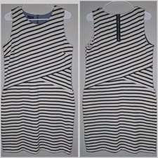 Talbots Classic Striped Sleveeless Sheath Dress Pockets Cream Black Coastal Sz M