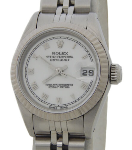 Rolex Datejust 69174 Lady Stainless Steel Watch 18K White Gold Bezel Roman Dial - Picture 1 of 7