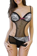 Women Chemise G-STRING Set PBNW6066-B-W Black  White Playboy Intimates S - L