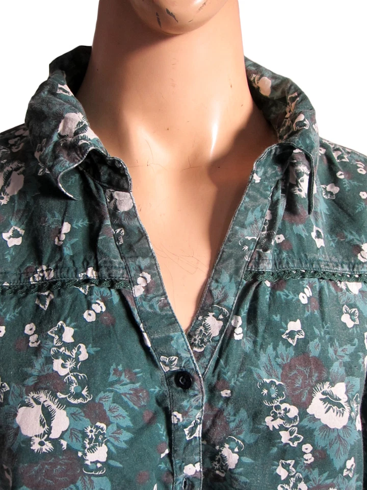 Damen Grün 100% Baumwolle Hemd/ Bluse/ Kittel UK Größe 16, Eu 48, 3/4long Ärmel - Bild 3 von 4