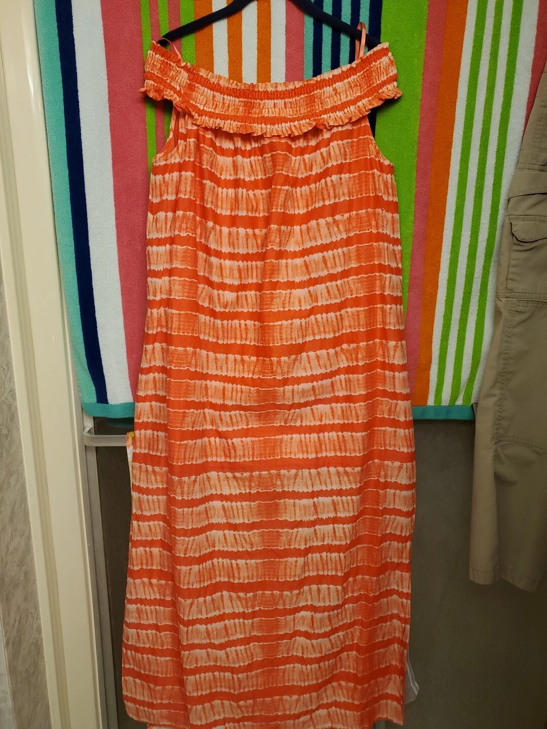Abito donna Michael Kors tie dye arancione foderato senza maniche maxi tubino taglia L