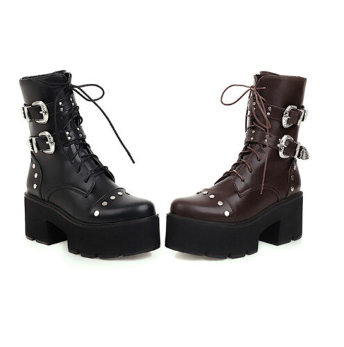 Bottes Motard Femme TooCool YG883 - Cuir Synthétique, Doublure Polaire, Talon Bloc, Pour L'hiver, Neuves