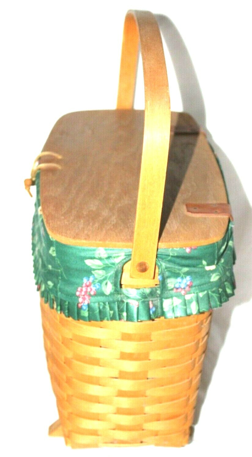 1997 Longaberger Footed Magazine Basket Green Floral Liner & Plastic Protector eBay