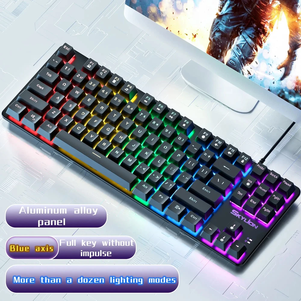 Wired Mechanical Keyboard with Lighting for Gaming Office Windows iOS Systems