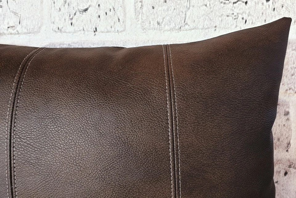 Dark brown three-piece model faux leather  lumbar pillow cover -1qty - Image 2 of 4