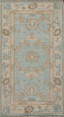 Light Blue Oushak Vegetable Dye Accent Turkish Rug Wool Hand-made Foyer Rug 2x4