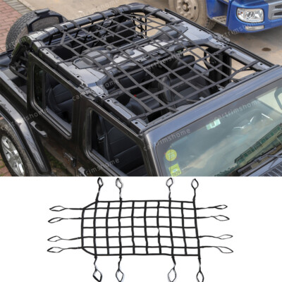 Black Roof Cargo Net Restraint Net System Top Cover For Jeep Wrangler JL 2018-22