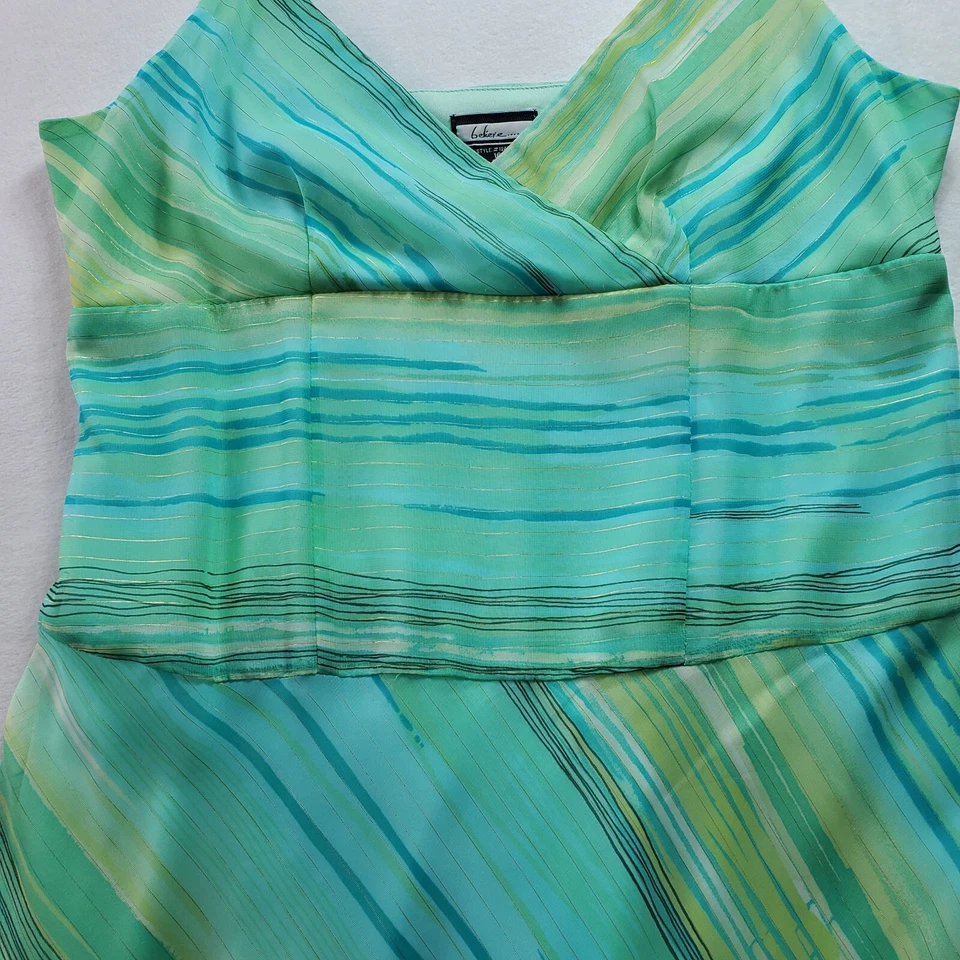 Vestido Believe Línea A Para Mujer 16 Rayas Verdes Geométrico Fluido Cottage Core Midi Foto 4 de 4