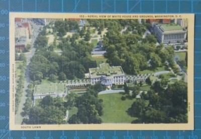 Aerial View of the White House and Land, 1960s Washington DC Postcard