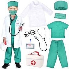 Kids Doctor Costume Halloween Pretend Play Kit Boys Girls Lab Coat Accessorie