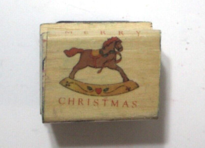 Merry Christmas Rocking Horse Rubber Stamp Vintage 1991 Noteworthy XM81