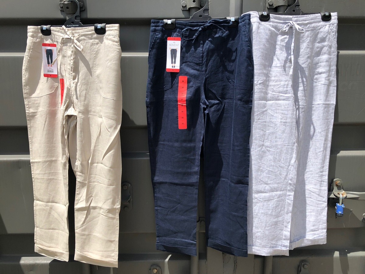 m Ladies Linen Advent Pants With draw String Waist, Roll Up Or Down