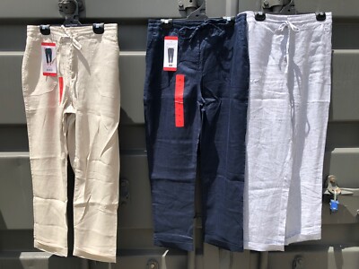 写真 Ladies Linen Advent Pants With draw String Waist, Roll Up Or Down