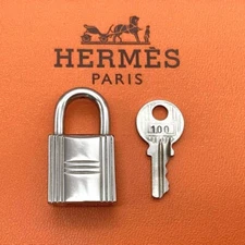 【Near MINT】 HERMES Cadena Set of Padlock & Key Silver Charm Number Random F/S