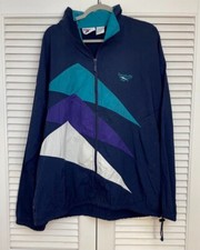 Vintage 90s Reebok Track Jacket Blue Geometric Mesh Lined Full-Zip Vented Sz XL
