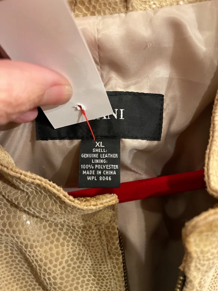 Chaqueta Moto Cuero Alfani Serpiente Reptil Beige Talla XL Cremallera Bolsillos Forrados Foto 3 de 4