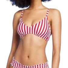 Shade Shore, Sz 34D, Red White Striped Hidden Underwire Bikini Top, NWT