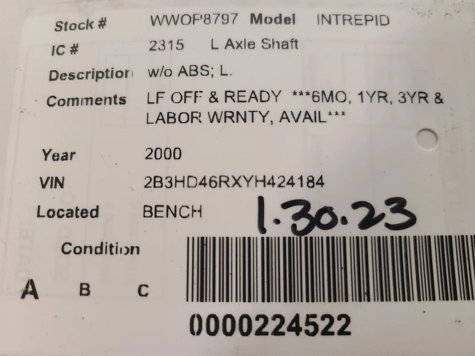 Eje de transmisión izquierdo usado se adapta a: Dodge Intrepid 2000 sin ABS izquierdo grado A Foto 4 de 4