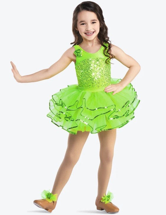 Revolution RC17079 Lime Green Sequin Tutu Jazz Tap Costume Small Child