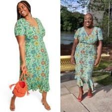 NWT RHODE x Target Zinnia Floral Print Short Sleeve Midi Dress Green/Red Size:18