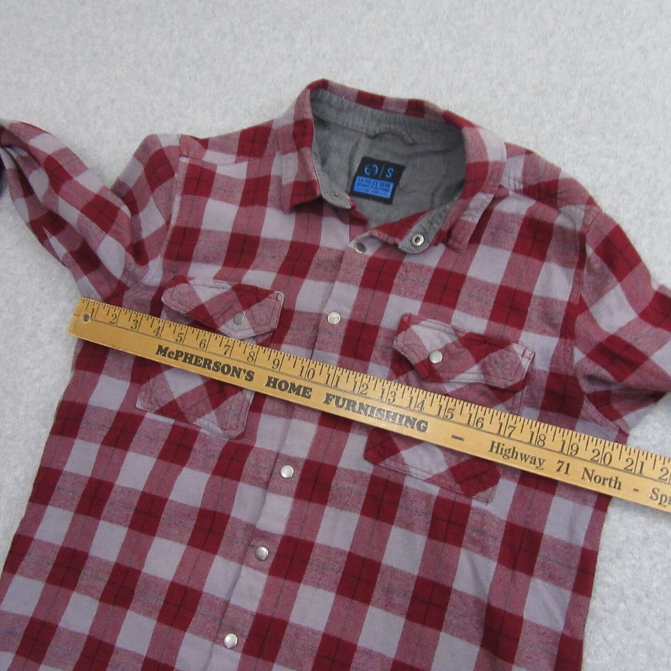 LA Police Gear Mens LAPG Snap Button Up Shirt S Red Plaid Atlas Flannel