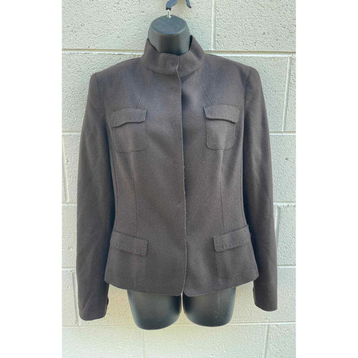 Saks fifth Avenue Blazer Lined Mandarin Collar Pea Coat womens sz 12 Virgin Wool