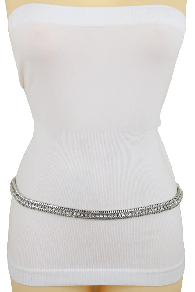 Donna Metallo Argento Catena Skinny Cinturino Girovita Hip Celebrità Cintura FIT - Immagine 4 di 4