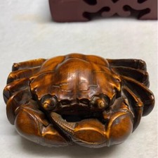 Vintage Antique Wood Carving Boxwood Wooden Sculpture Statue Crab