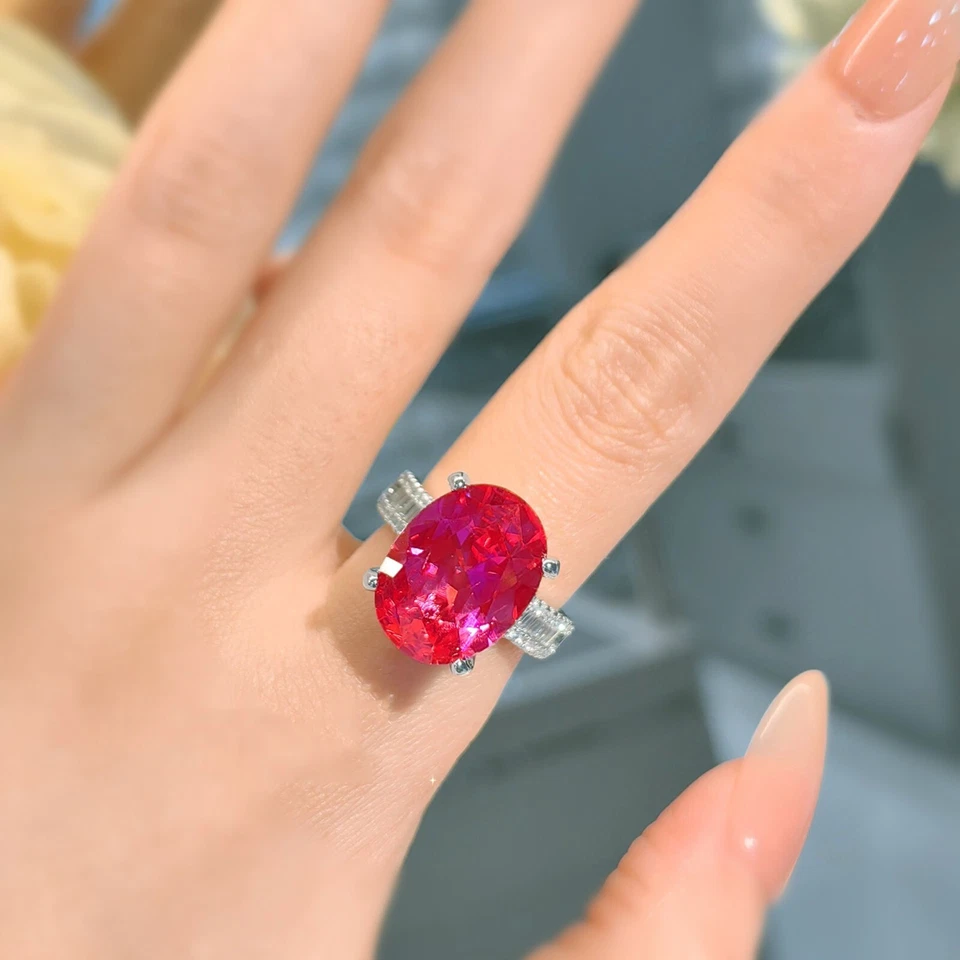 Novos anéis femininos de prata amuleto de pedra preciosa corindo vermelho alto carbono luxo simples - Imagem 4 de 4