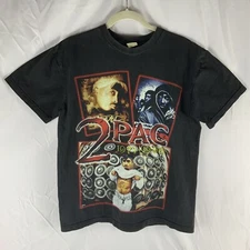 Vintage 90s 2Pac Tupac Shakur Graphic Bootleg Rap Hip Hop T Shirt Men's XL Black