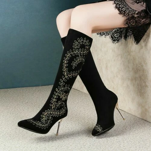 Floral Suede Embroidered Boots for Women