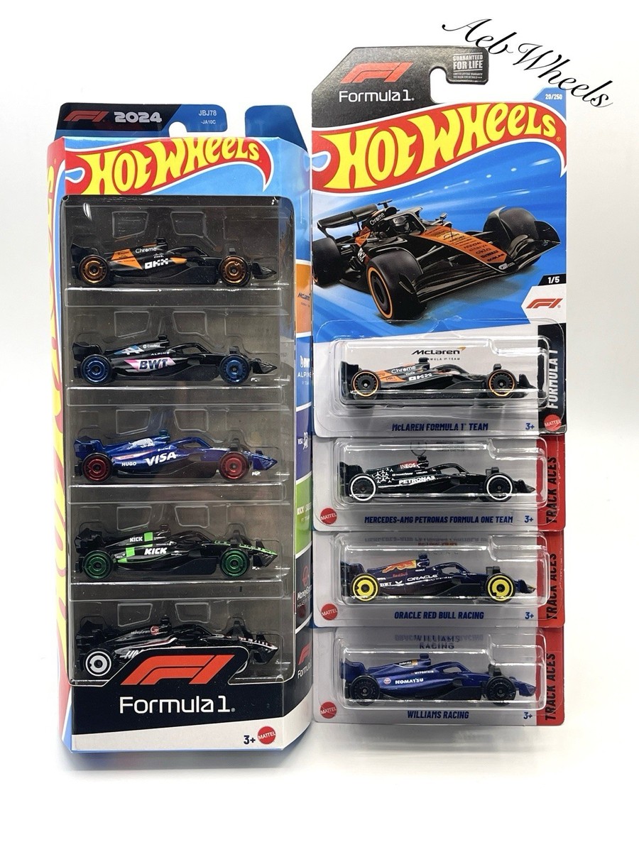 Hot Wheels Formula 1 F1 5 Pack, McLaren, Mercedes, Red Bull