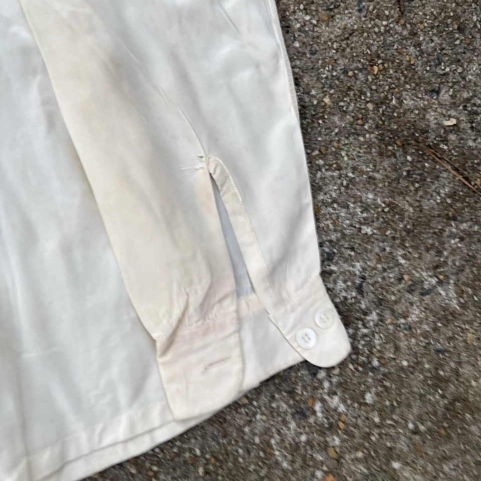 Винтажная рубашка 50-х из ацетата нейлона с петлевым воротником цвета слоновой кости маленькая средняя Sea Island - Изображение 2 из 4