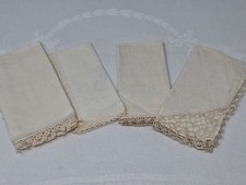 Lot of 4 Vintage Ivory Linen Tatted Edge Hankies FREE SHIP