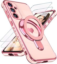 Samsung Galaxy S24 FE Love Heart Kickstand Case with 2X Screen Protector, Pink