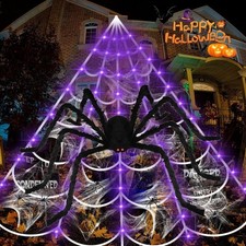 Halloween Spider with Simulation Web Led String Lights 200Led Purple Lighting...