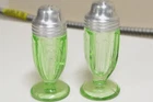 Hazel Atlas/Unbranded Green Uranium Depression Ribbon Salt & Pepper Shakers 3.5"