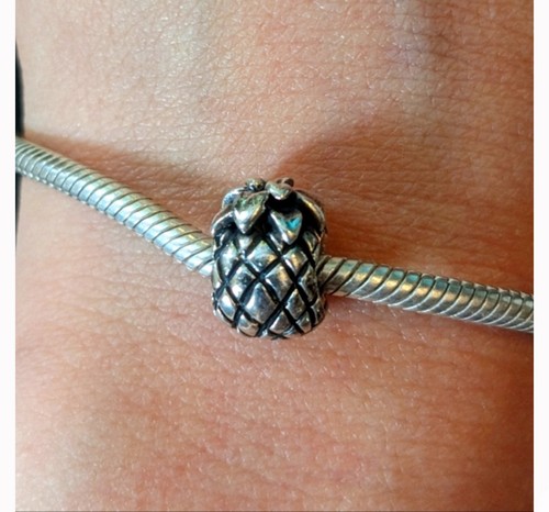 Authentic Pandora Sterling Silver Pineapple Charm Snake Chain Bracelet