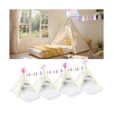 4 Pack Teepee Tent for Kids with Inflatable Airbed Sleepover Party Set