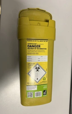 Sharpsguard Sharps Bin 0.6litre -Yellow Needle Box, Medical Waste Tub Container