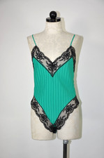 80s Emerald Green Lace Backless One Piece Teddy Lingerie Bodysuit Women S M