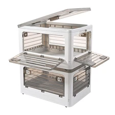 32Qt Plastic Storage Bins With Lid Collapsible Wheels 4 Doors Stackable