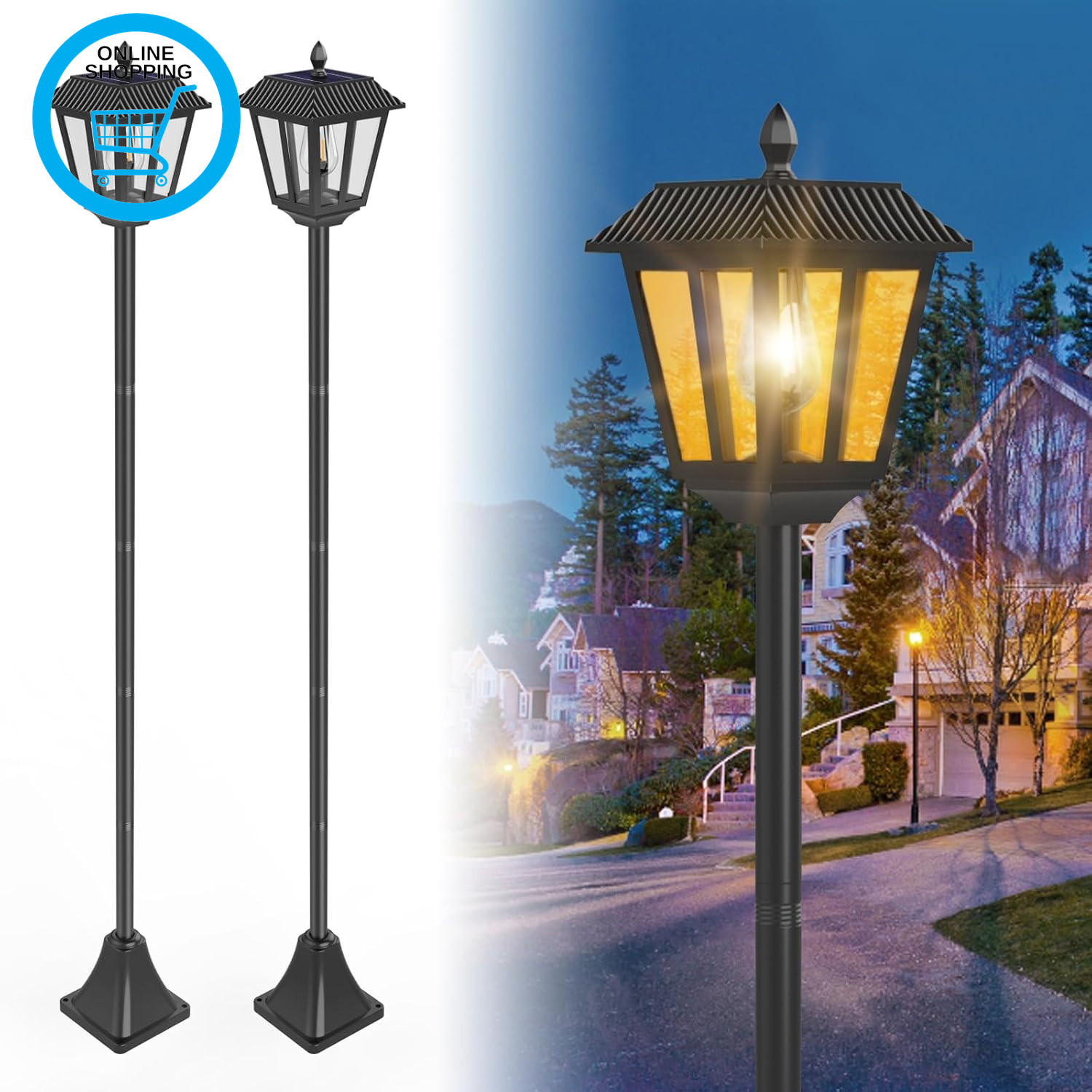 Outdoor LED Solar Lights,1.8M, Solar Lamp Post with Stake, Waterproof Solar Gard