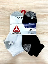 Reebok® Men's Pro-Series Cotton Ankle Socks 6-Pack NEW! "Black & White"SZ 6-12.5